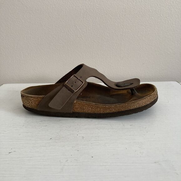 Birkenstock Thong Sandals Gizeh 36 US 5-5.5 Mocha Brown Leather Flip Flop Buckle - Picture 5 of 11